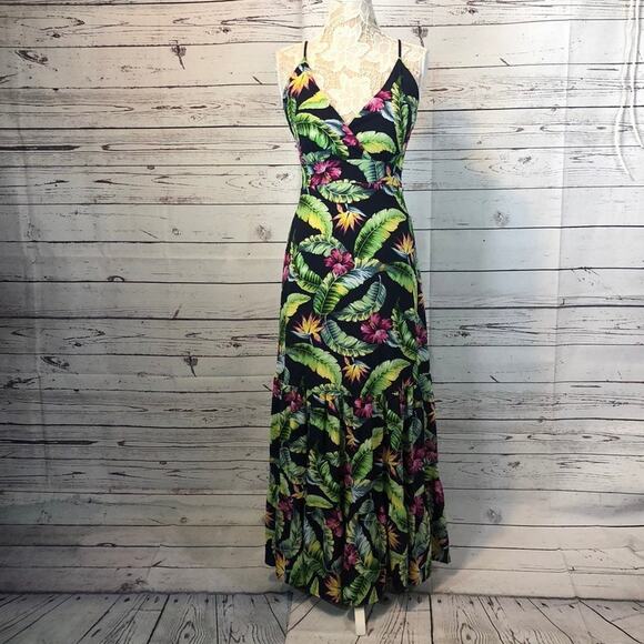 Tropical sleevless maxi dress criss cross straps size medium - Picture 2 of 15